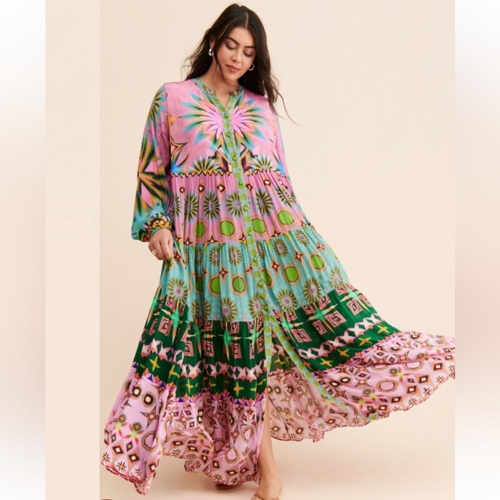 Siddhartha Bansal Mixed Print Button Front Maxi D… - image 2